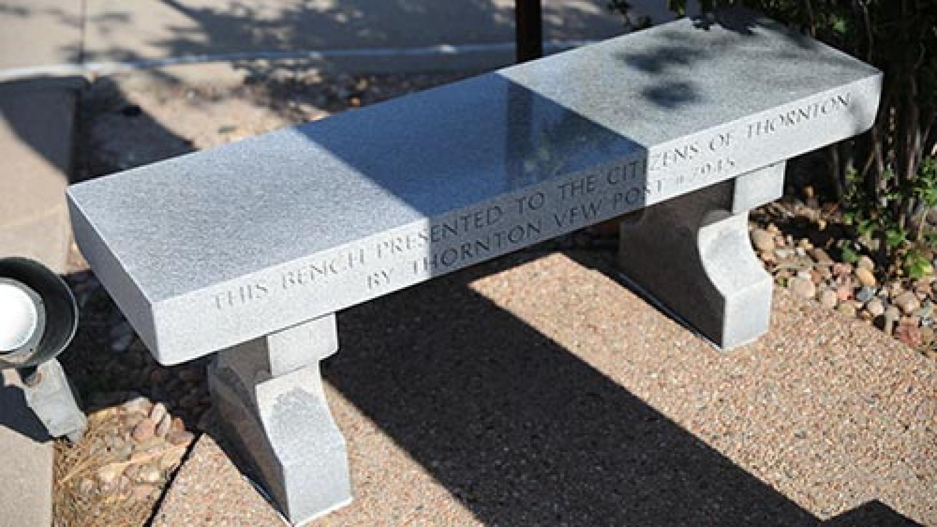This bench presented to the citizens of Thornton by Northglenn American Legion Post #22.