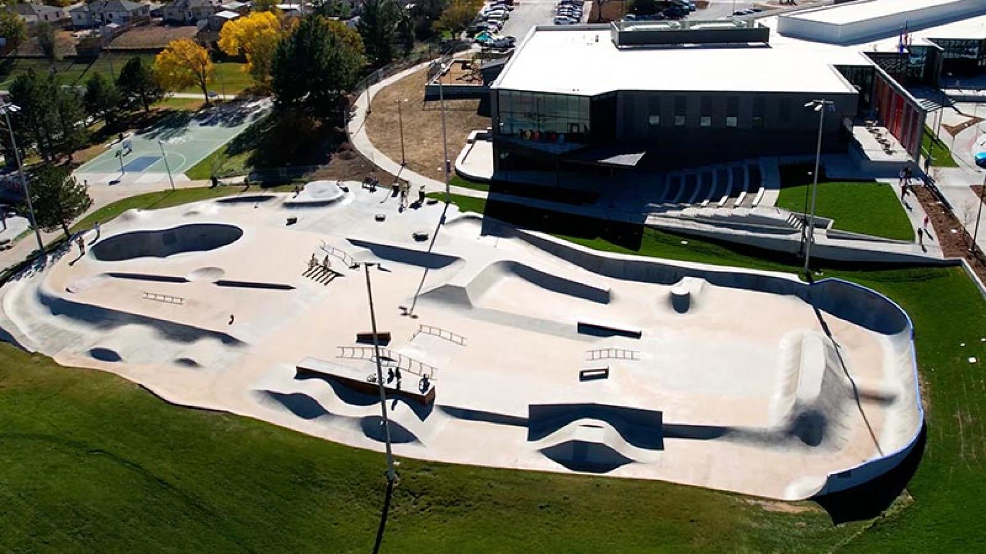 An aerial view of the Thomas J. Slocum Memorial Skatepark.