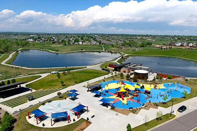 Carpenter Park Lakes and Boathouse Aerial View