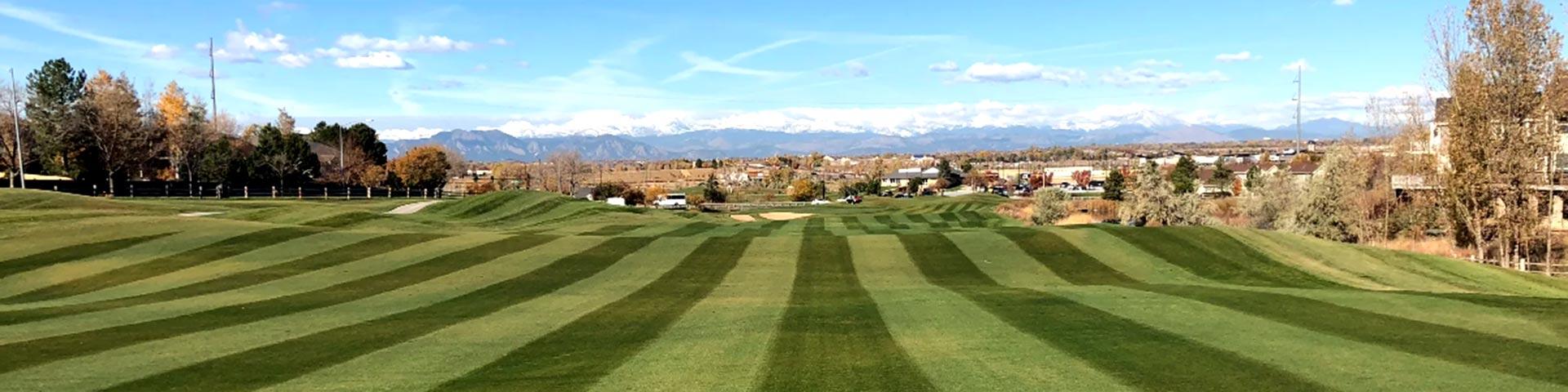 Thorncreek Golf Course turf with the Colorado Mountains in the background.