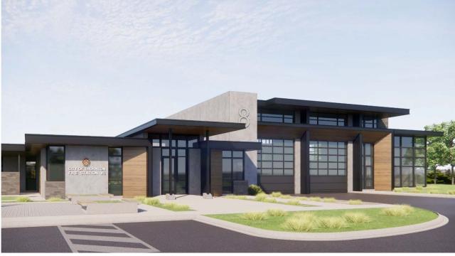 Architectural rendering of the new Thornton Fire Station 8.