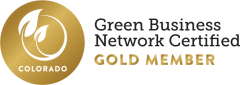 Gold medallion with Leaf and Colorado Green Business Network Certified Gold Member